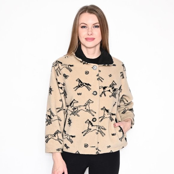 TSUNAMI Horse Print Cream Sherpa Jacket - Picture 6 of 6